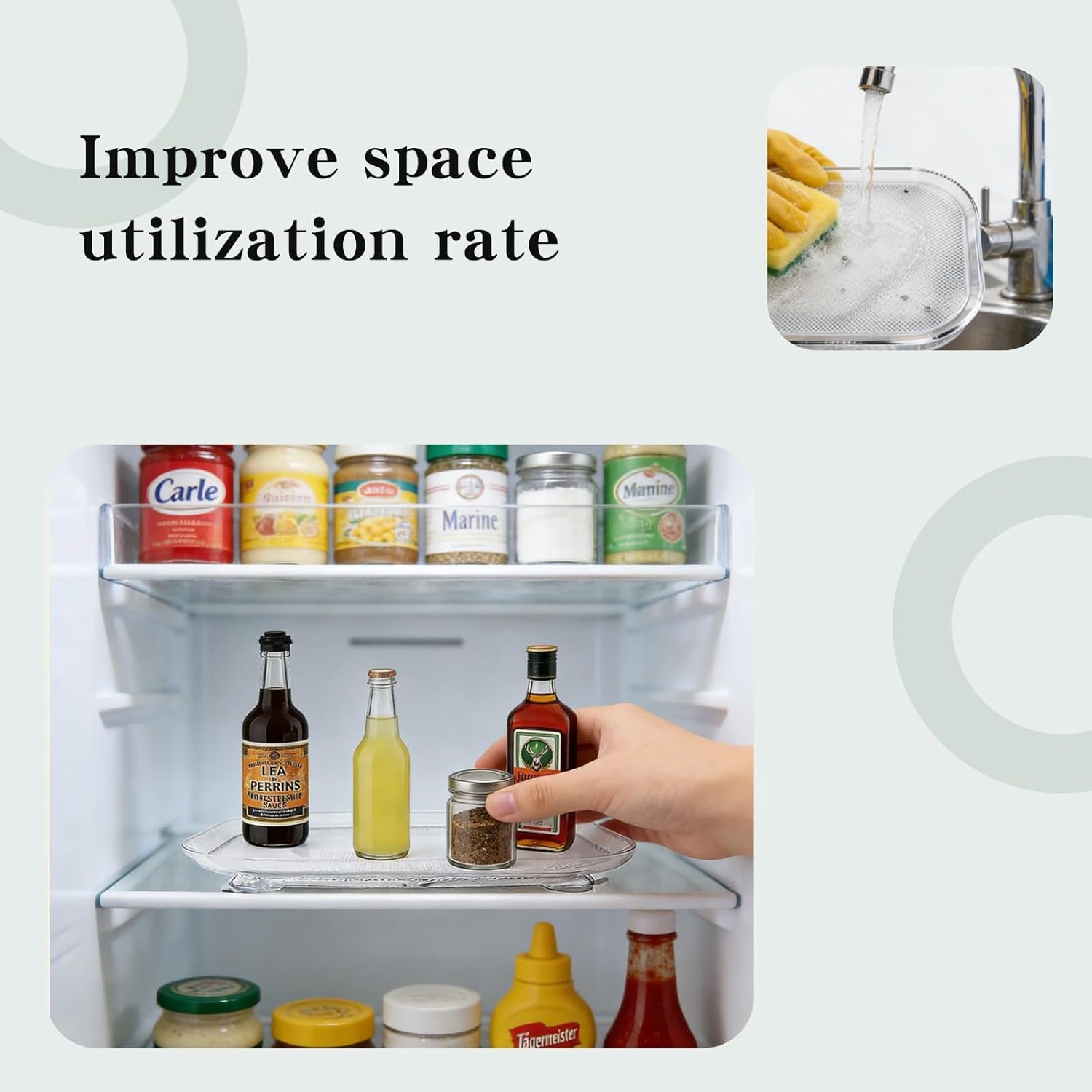 2-Pack Fridge Organizers and Storage,360° Refrigerator Lazy Susan for Fruits/Spices, Pantry Lazy Susan Kitchen Rotating Tray