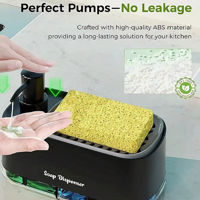 Dual Soap Dispenser with Sponge Holder Manual Press Soap Box Hand and Dish Soap Dispenser for Kitchen Sink Detergent Dispenser