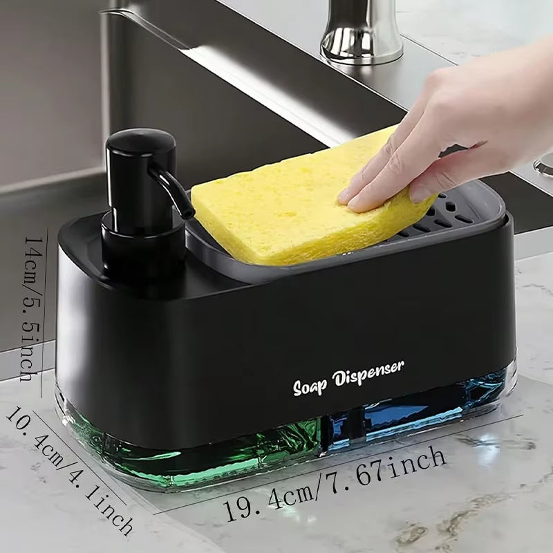 Dual Soap Dispenser with Sponge Holder Manual Press Soap Box Hand and Dish Soap Dispenser for Kitchen Sink Detergent Dispenser